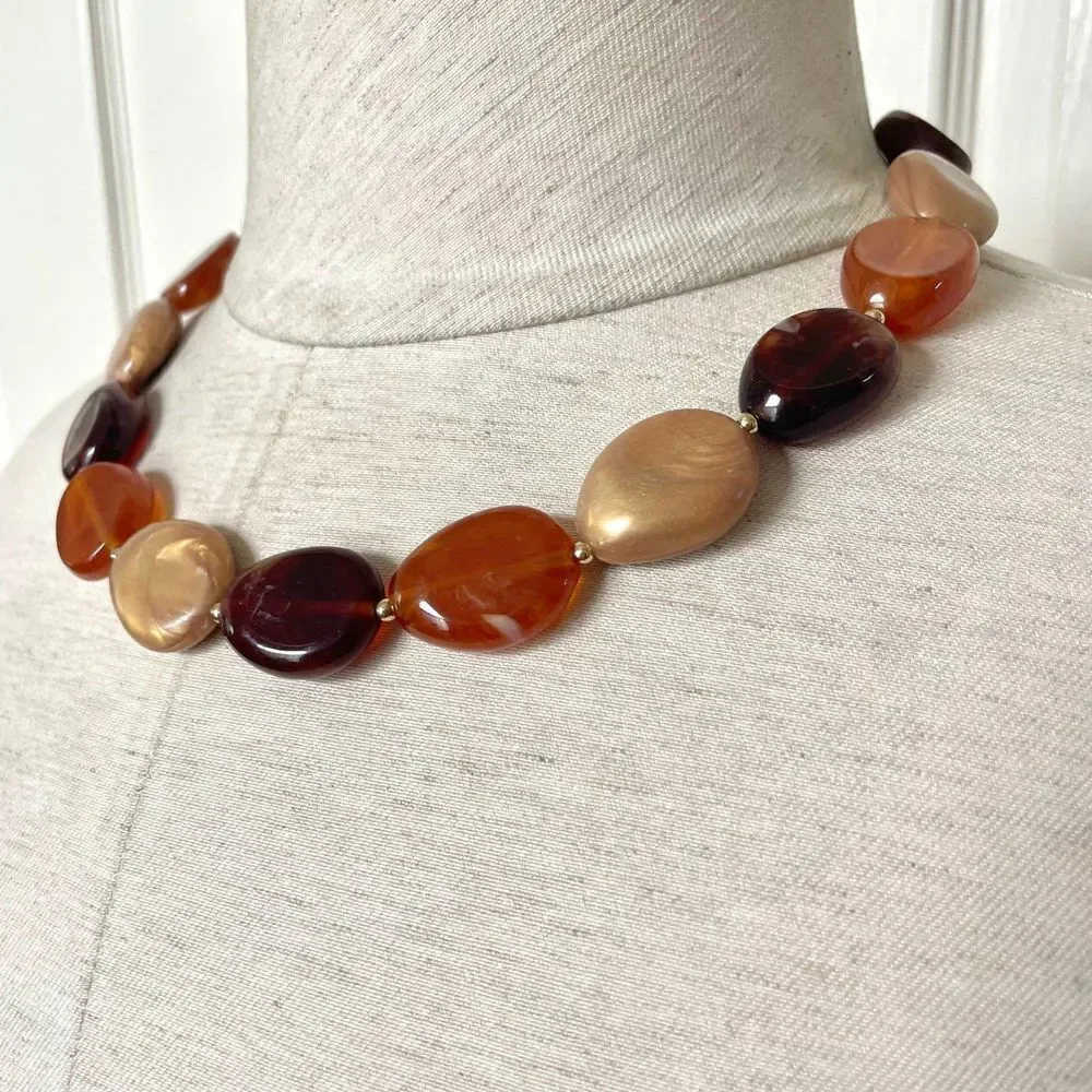 Brown yellow orange large beaded statement necklace